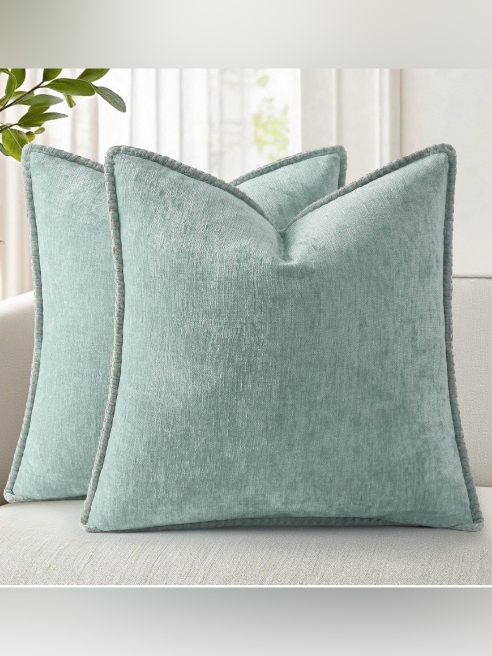 4/$37 AQUA HAZE Decorative Chenille Pillow Covers Whipstitch Edge 18x18”